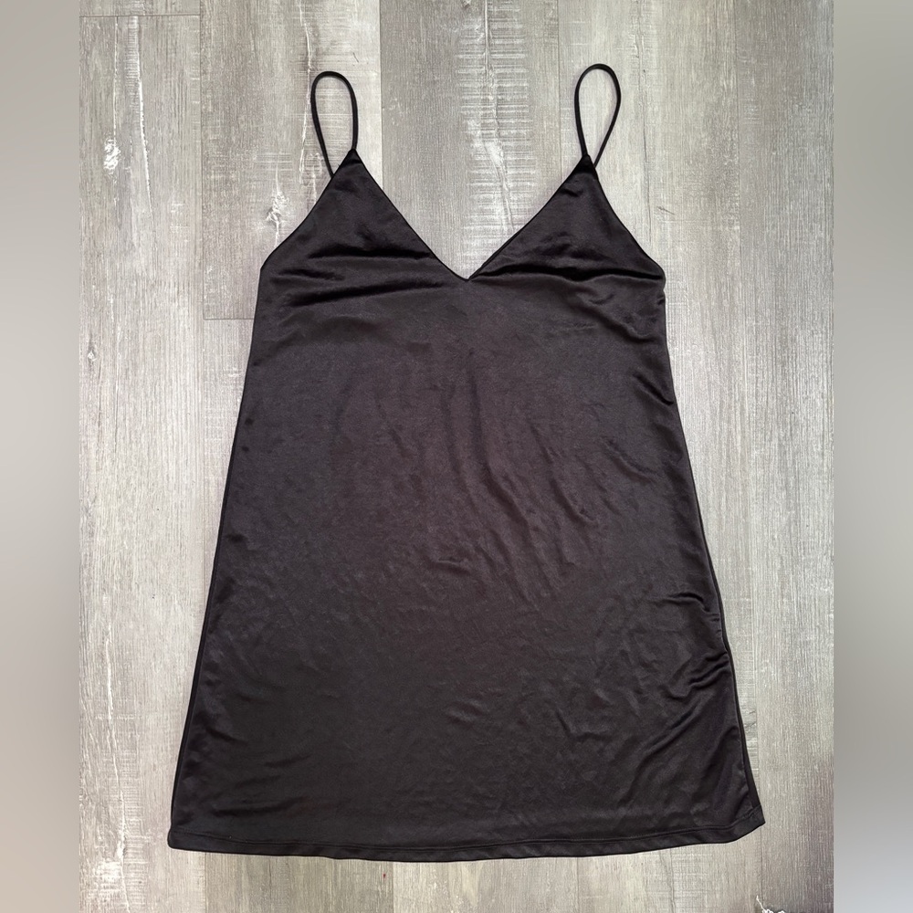 Zara Black Satin Slip Dress with Thin Straps